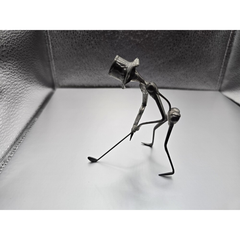 Vintage Metal Spike 5" Golfer Sculpture Figurine With Hat Bending Club In Hand